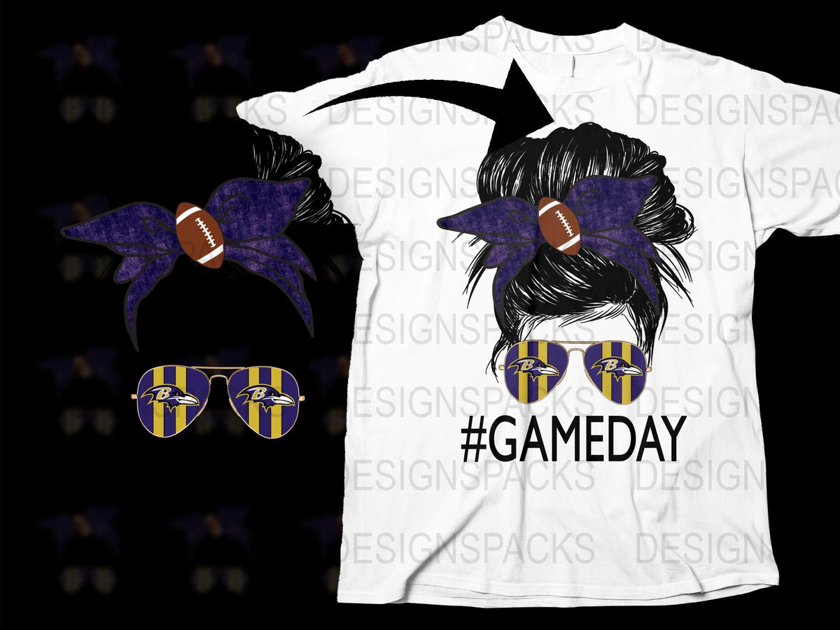 Game Day T-Shirt and Earrings Set, Football Purple Bow Design, Women's Sporty Outfit Idea