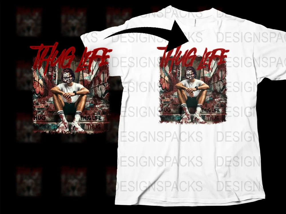 Thug Life Graphic T-Shirt, Urban Street Style, Cool Monkey Print, Men's Casual Fashion Top, Unique Animal Design Tee