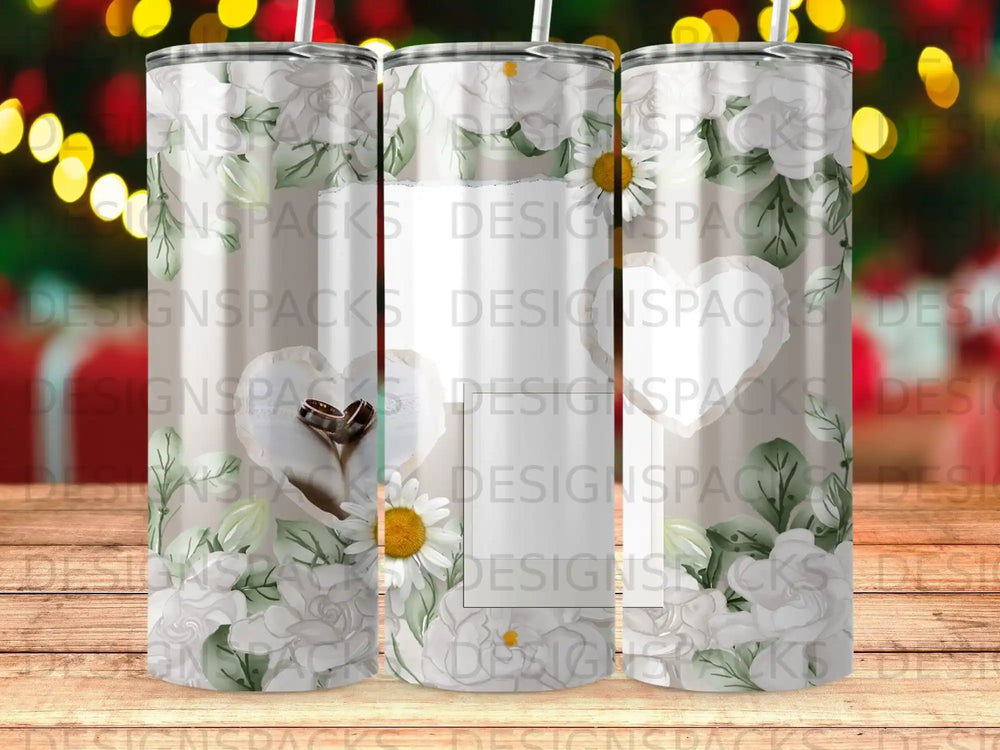 White Flowers Wedding Rings Hearts Custom Tumbler product type