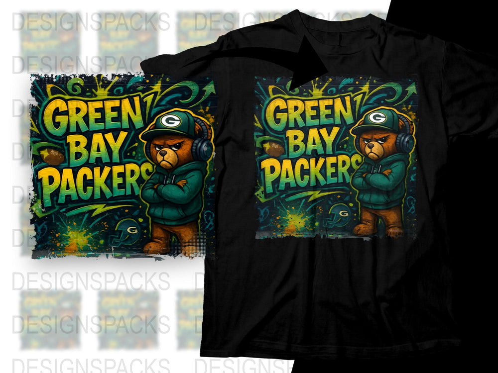 Green Bay Packers Graphic T-Shirt, Vibrant Artistic Design, Football Fan Apparel, Bold Colors, Sports Tee