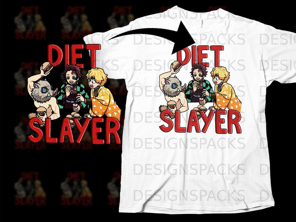 Anime Characters Eating Burgers Diet Slayer T-shirt