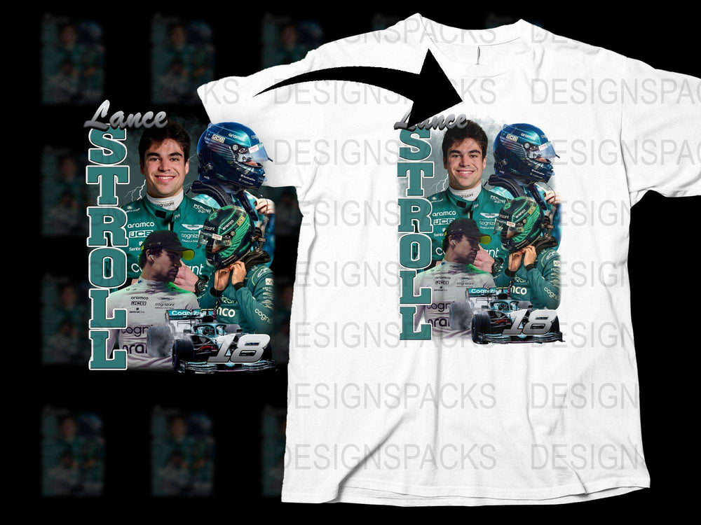 Racing Driver Graphic T-Shirt, Motorsport Fan Apparel, Lance Stroll Inspired Design, Unique Full Print Shirt