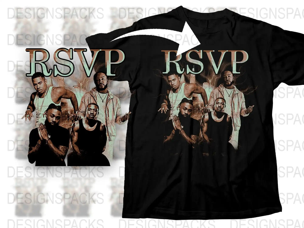 RSVP Graphic T-Shirt, Hip Hop Group Tee, Urban Music Fan Apparel, Vintage Style Concert Merchandise, Black Cotton Shirt