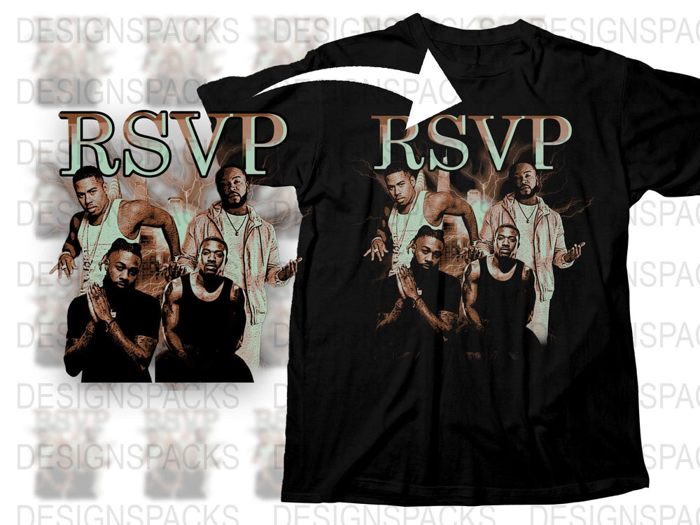 RSVP Graphic T-Shirt, Hip Hop Group Tee, Urban Music Fan Apparel, Vintage Style Concert Merchandise, Black Cotton Shirt