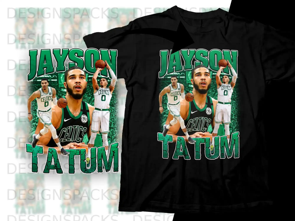 Jayson Tatum graphic t-shirt with basketball player image and "Tatum" text.