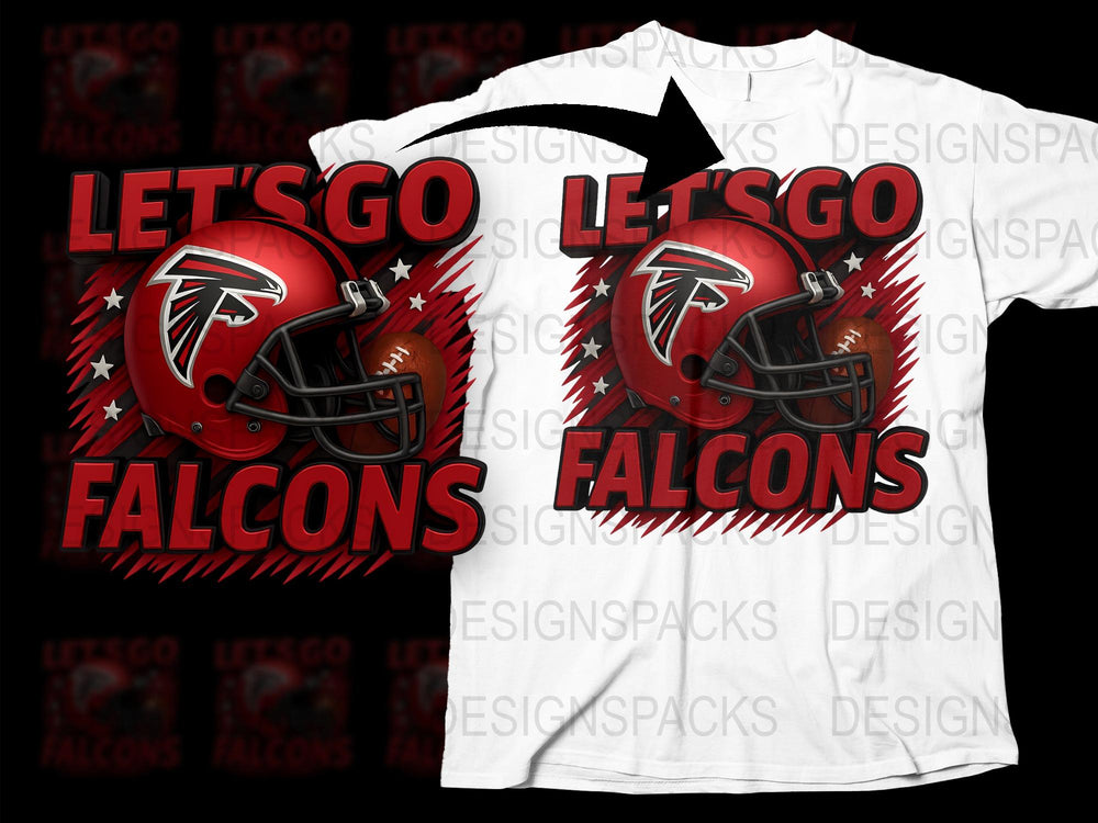 Atlanta Falcons T-Shirt, Let's Go Falcons Graphic Tee, NFL Football Fan Apparel, Red and White Sports Shirt