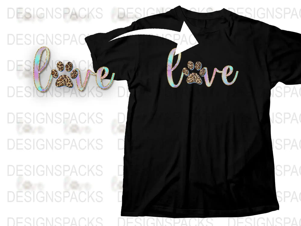 Leopard Print Love Graphic T-Shirt, Stylish Glitter Design, Casual Wear, Trendy Black Tee for Women and Men