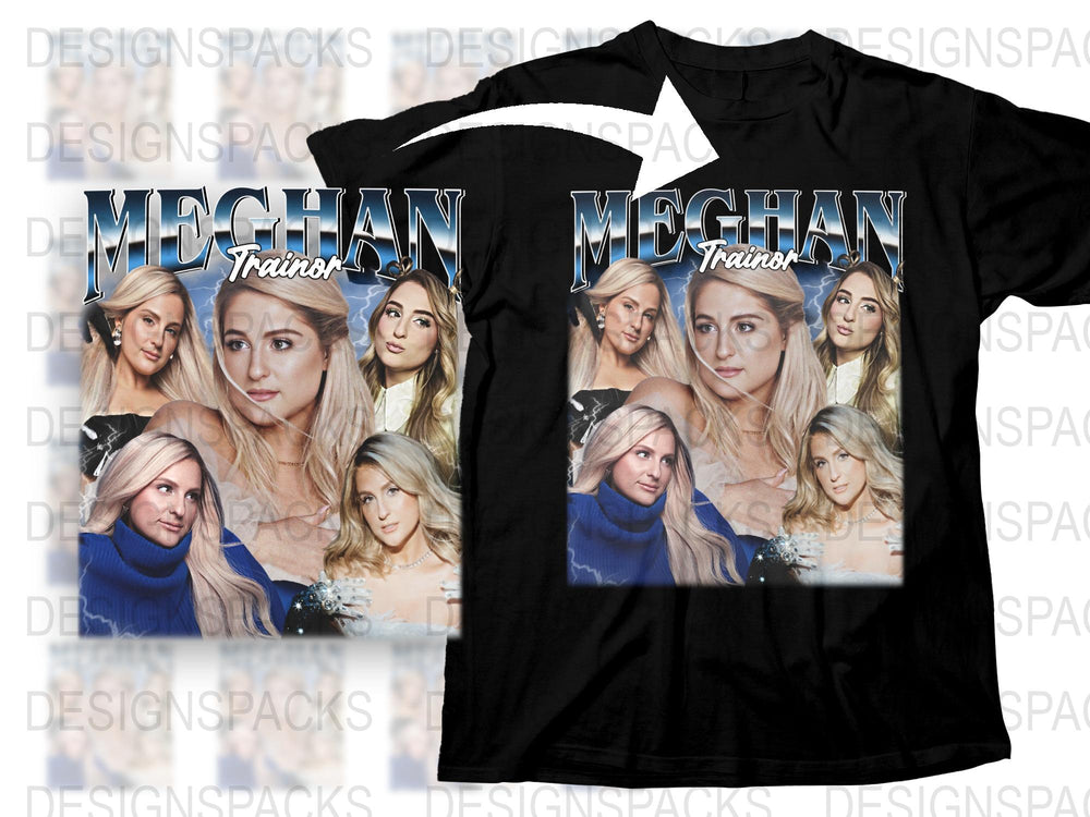 Meghan Trainor Fan T-Shirt, Pop Music Celebrity Graphic Tee, Multiple Poses, Black Shirt