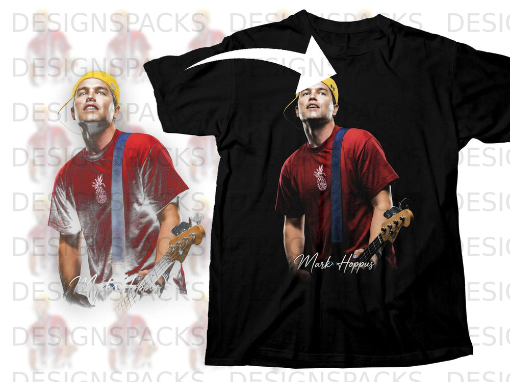 Black t-shirt with graphic of Mark Hoppus holding a bass guitar.