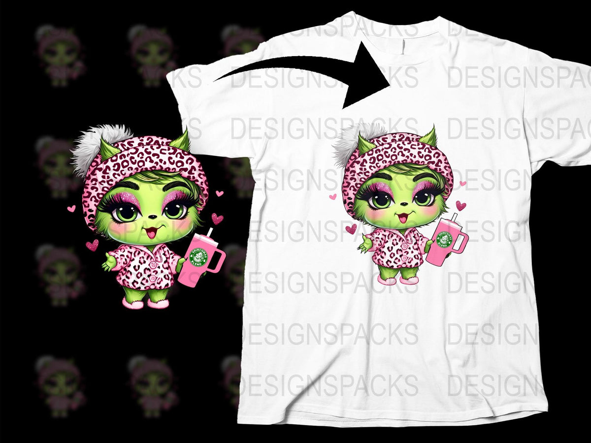 Cute Cartoon Monster Girl T-Shirt, Pink Leopard Hat, Kids Fashion Top, Unique Graphic Tee