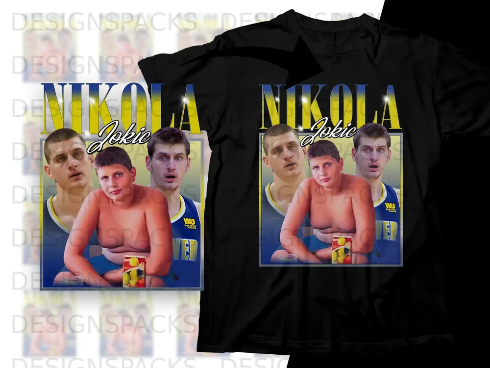 Nikola Jokic t-shirt with player image and "Nikola Jokic" text.
