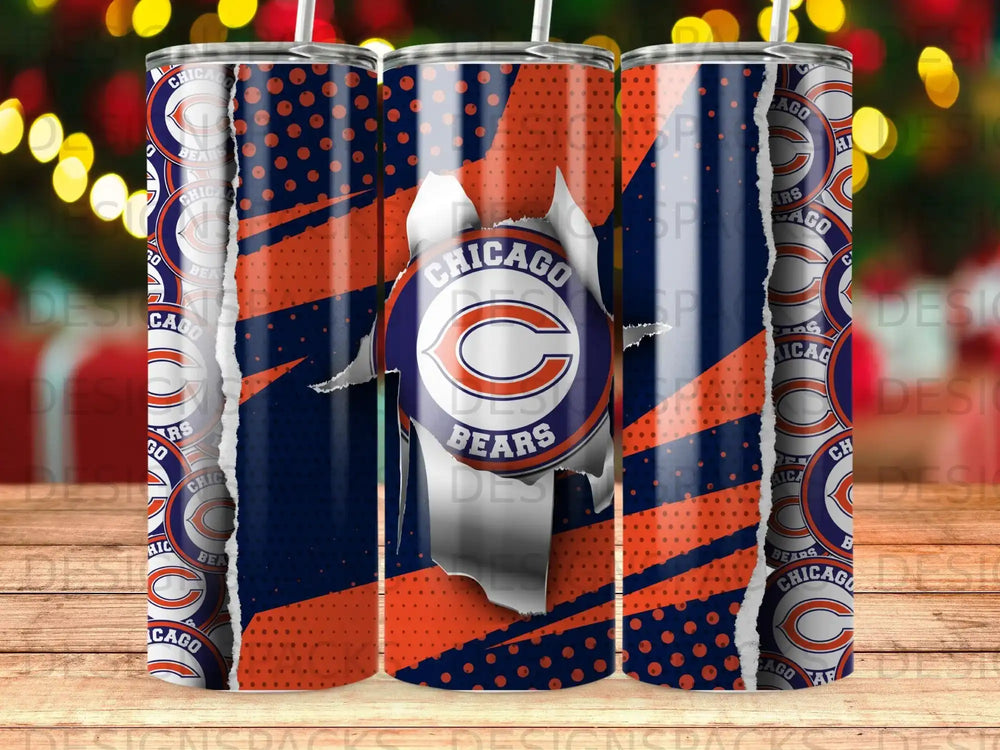 Chicago Bears logo on a ripped-open textured tumbler design.
