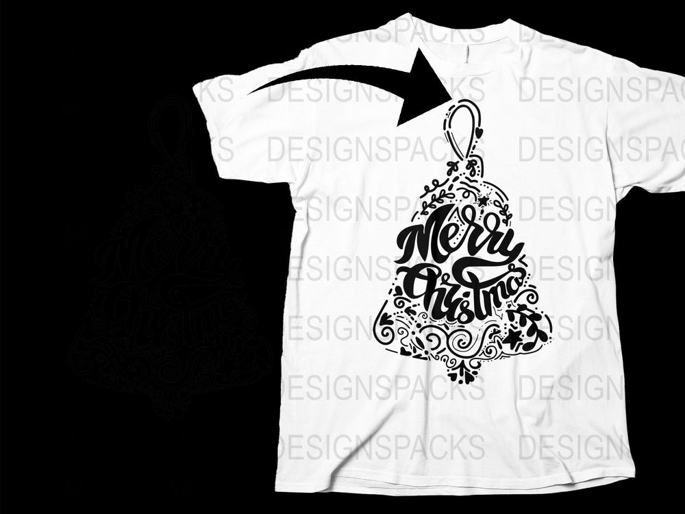 Merry Christmas Ornament Design White T-Shirt, Festive Holiday Apparel, Unisex Graphic Tee