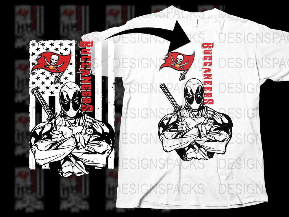 Tampa Bay Buccaneers Deadpool Crossover T-Shirt, Unique Graphic Tee, Fan Art Apparel, Football and Superhero Design Shirt