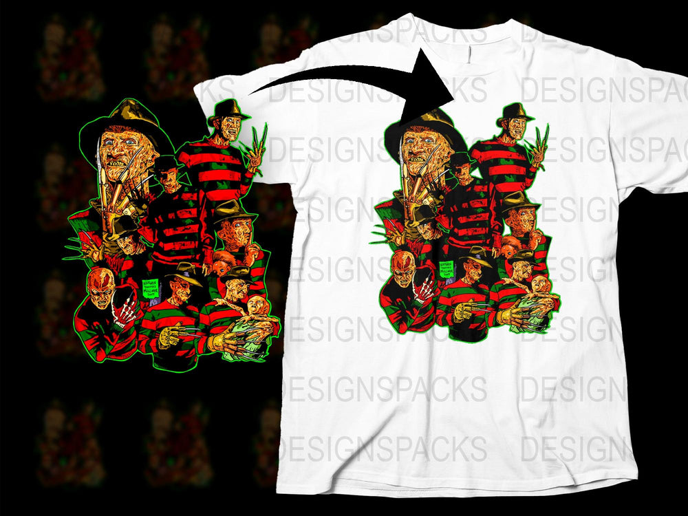 Men's Graphic Tee, Freddy Krueger Inspired Horror Movie Design, Cool Streetwear T-Shirt, Unique Fashion Top