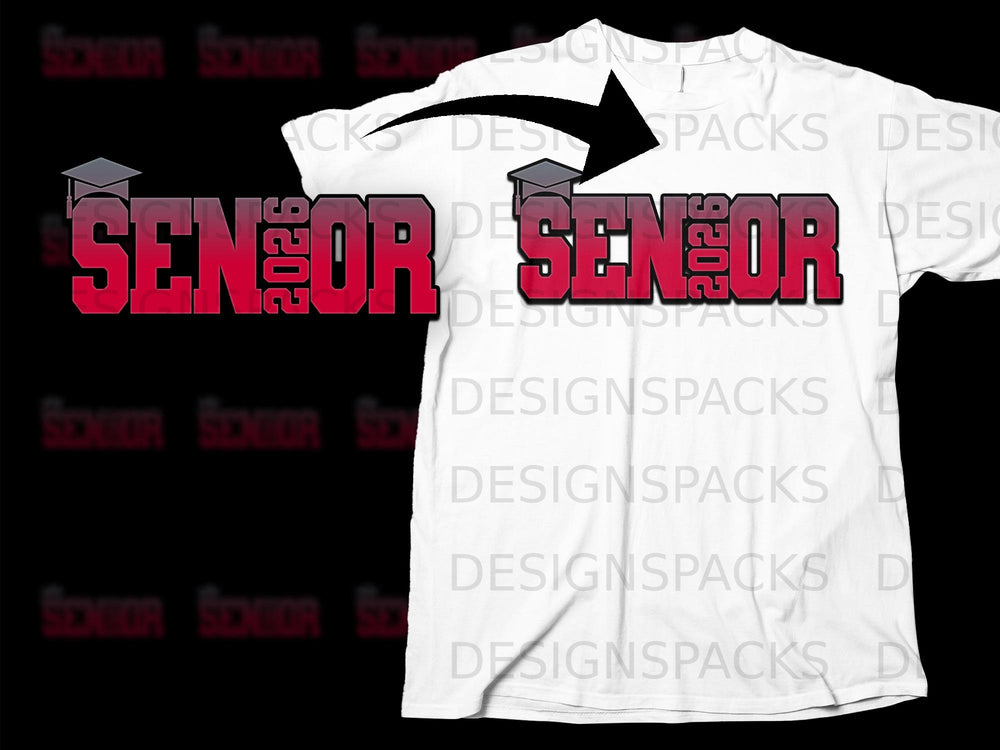 White t-shirt with "Senior 2026" graphic and graduation cap.