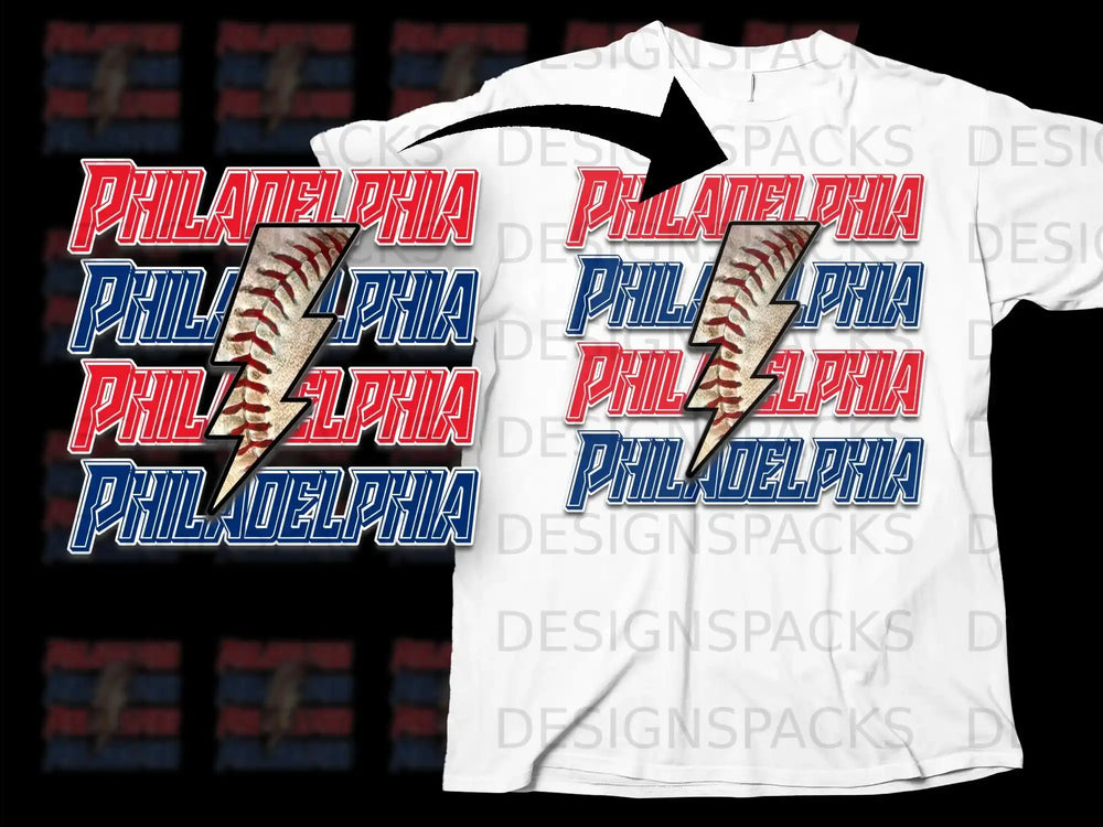 Philadelphia Baseball and Lightning Bolt T-Shirt