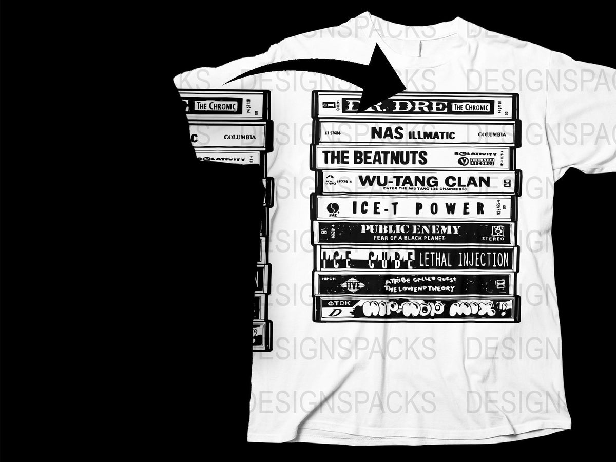 Vintage Hip Hop Cassette Tapes Graphic T-Shirt, Classic Rap Albums Tee, Urban Streetwear, Music Fan Apparel, Unisex Clothing