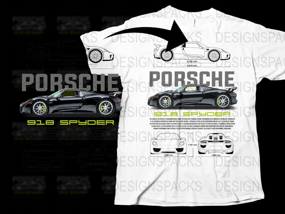 Porsche 918 Spyder T-Shirt, Car Enthusiast Gift, Sports Car Graphic Tee, White Unisex Shirt