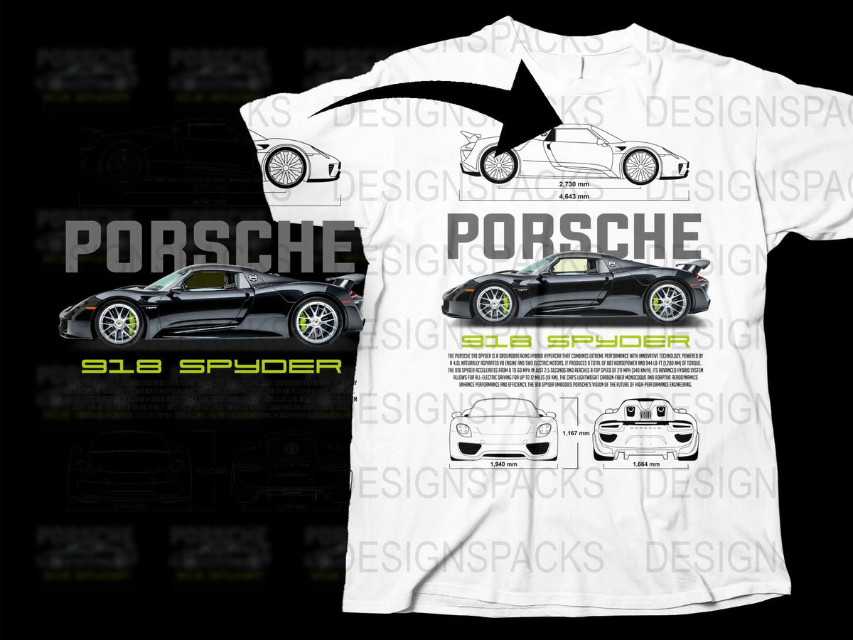 Porsche 918 Spyder T-Shirt, Car Enthusiast Gift, Sports Car Graphic Tee, White Unisex Shirt