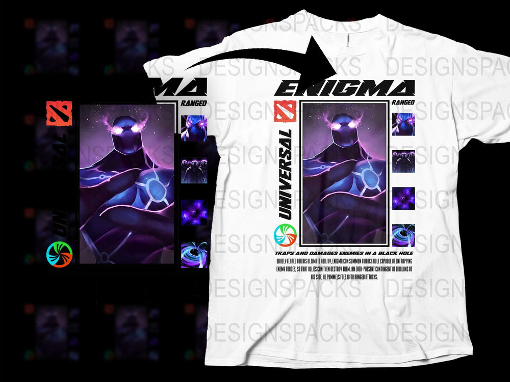 Enigma Universal Manga Anime Graphic T-Shirt, White Unisex Tee with Cosmic Character Art Print