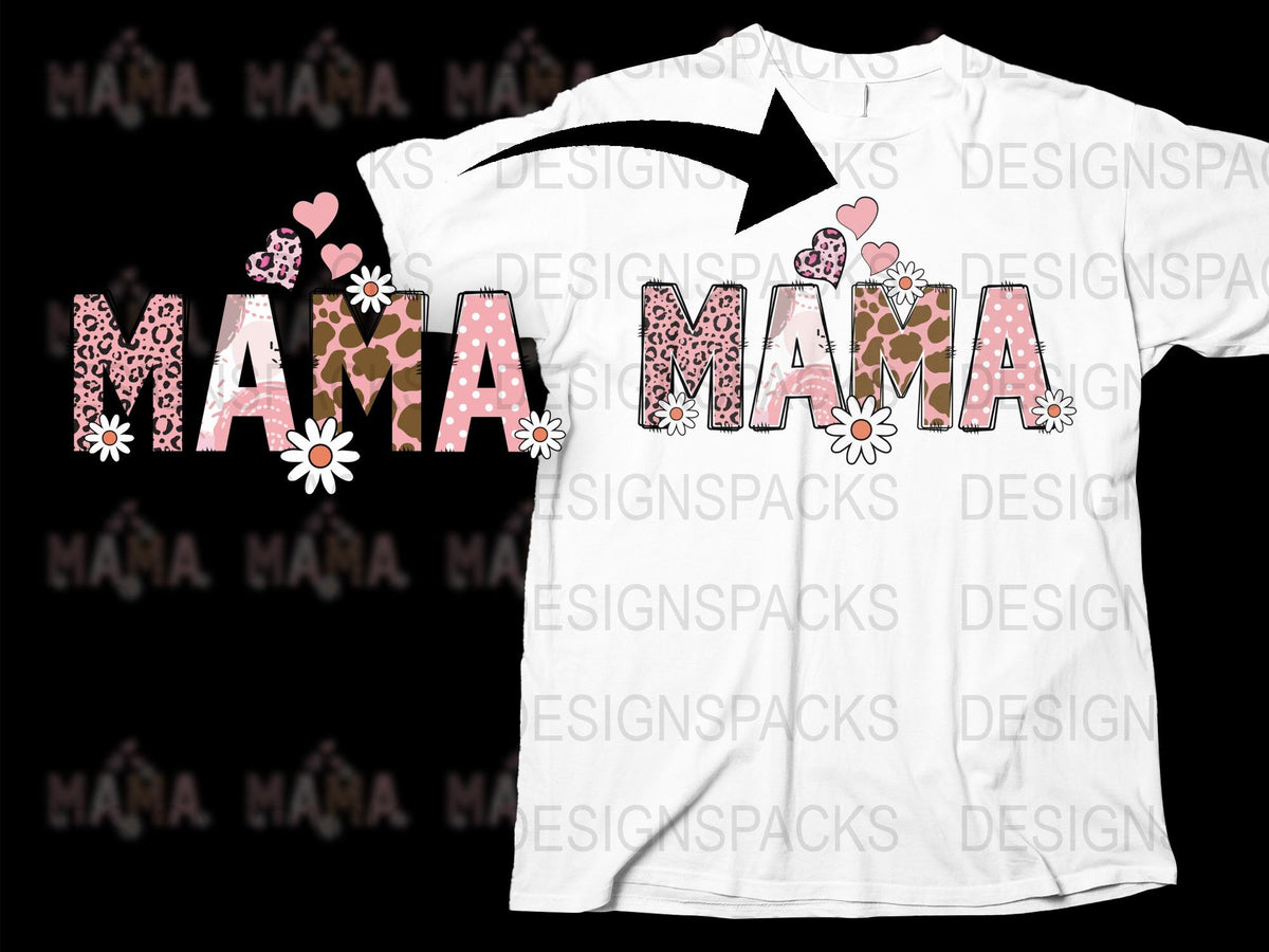 Mama Floral T-Shirt, Cute Mother's Day Gift, Women's Spring Fashion Tee with Hearts and Flowers Design
