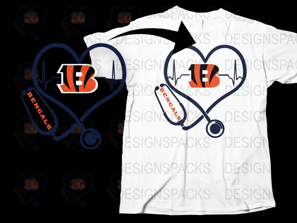Cincinnati Bengals Stethoscope Heart T-Shirt, Football Fan Nurse Doctor Medical Staff Apparel, NFL Team Support Gift