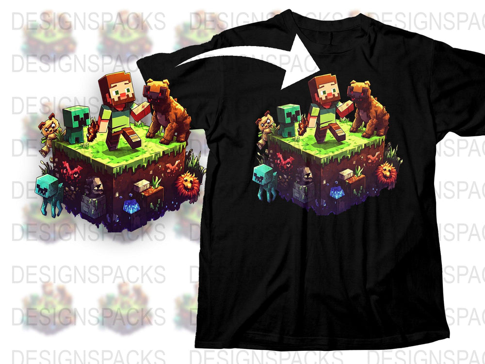 Kids Black T-Shirt with Graphic Cartoon Game Characters, Boys Girls Casual Tee, Colorful Gaming Apparel, Unique Gamer Gift, Sizes Available