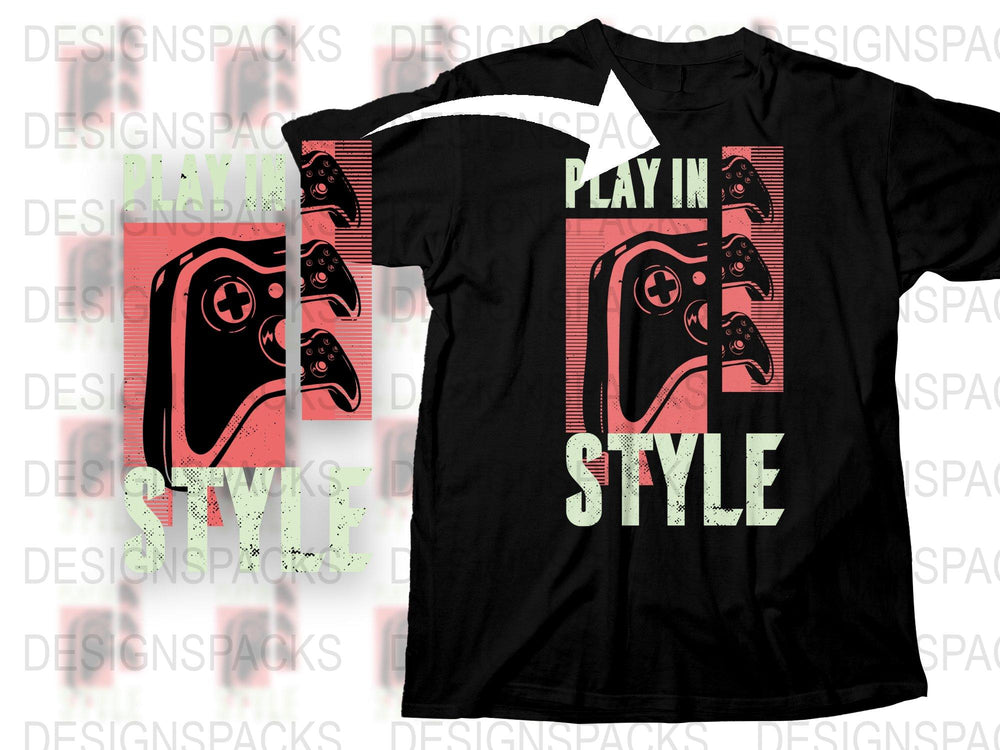 Retro Gaming T-Shirt, Play In Style, Vintage Gamer Tee, Men's Black Graphic Shirt
