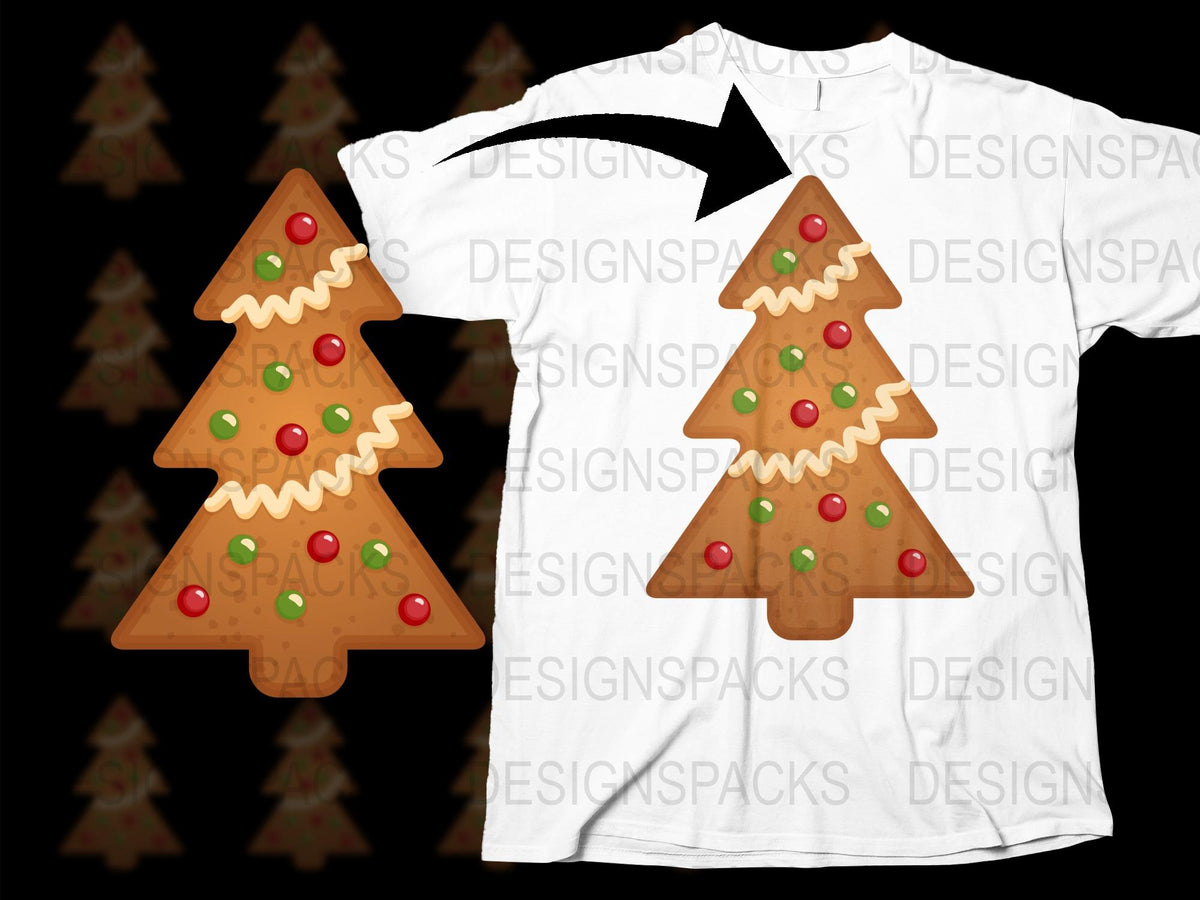 Christmas Tree T-Shirt, Festive Holiday Apparel, Gingerbread Cookie Design, Unisex Adult Clothing