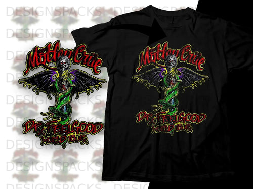 Motley Crue Dr. Feelgood World Tour T-shirt with dragon and snake graphic.