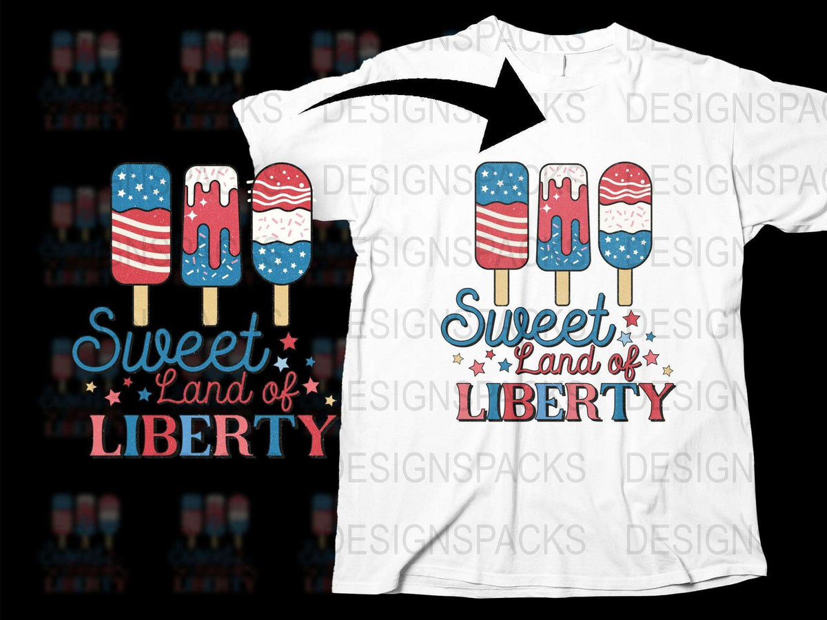 Patriotic Popsicle T-Shirt, Fourth of July Tee, Sweet Land of Liberty Top, American Flag Apparel