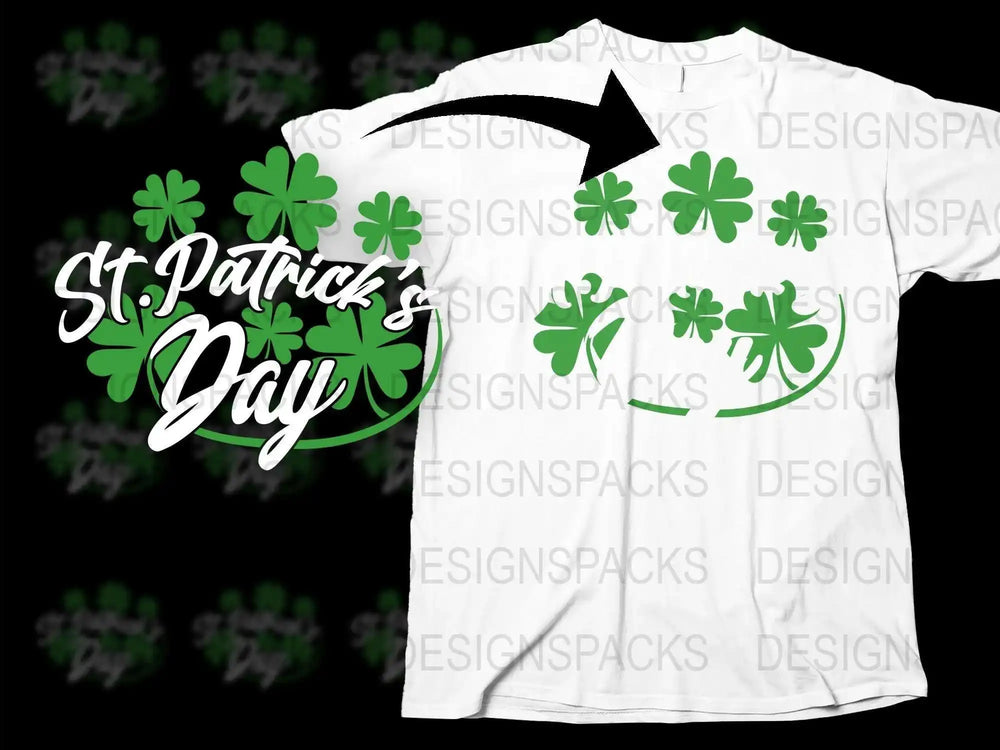 St. Patrick's Day T-Shirt with Clover Design, White Graphic Tee, Unisex Irish Celebration Top