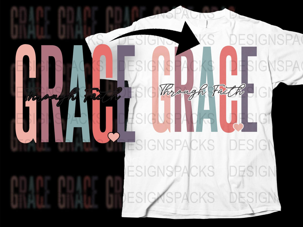 Grace Act Through Faith Christian T-Shirt, Inspirational Religious Tee, Unisex Adult Clothing