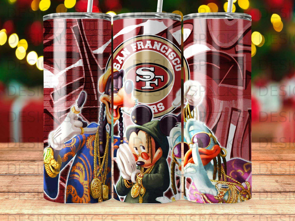 San Francisco 49ers tumbler with characters in blinged-out outfits.