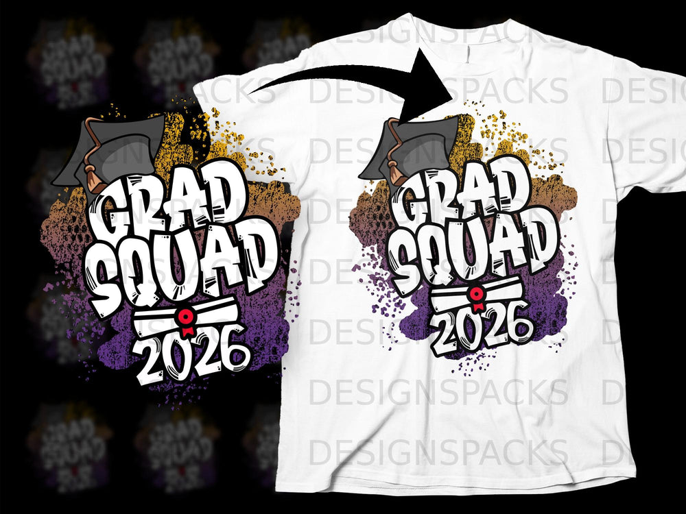 Urban-style graphic with "Grad Squad 2026" text and graduation cap.