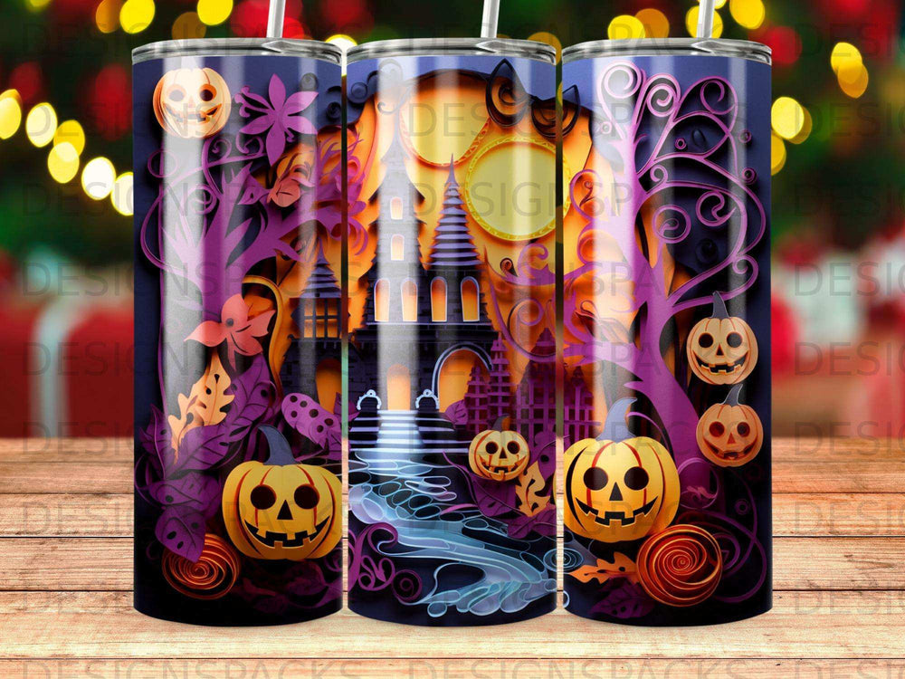 Whimsical Halloween Castle Tumbler Digital Wrap Design
