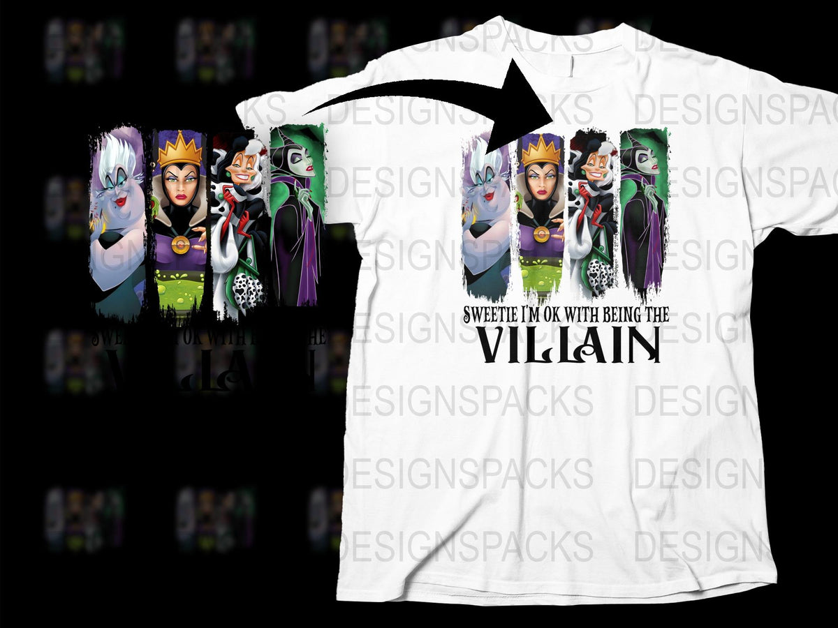 Villain Themed Graphic T-Shirt, Cartoon Villains Print, Casual White Tee, Unique Pop Culture Apparel