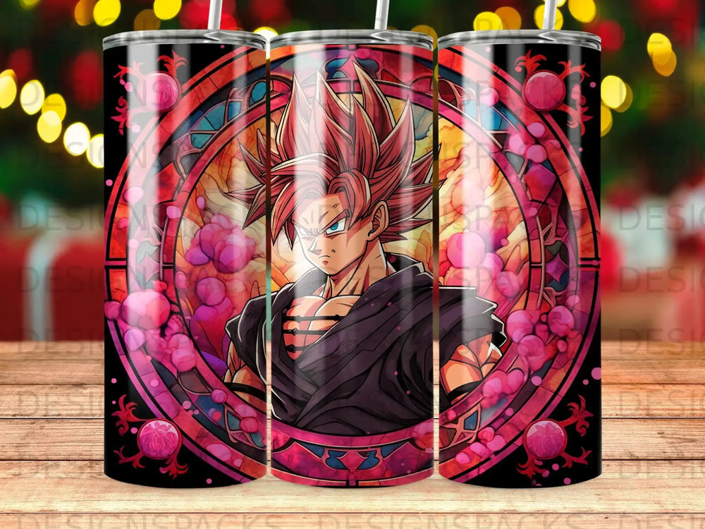 Goku in Super Saiyan form within a stained glass circular design.