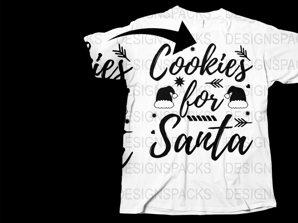 Festive Christmas T-Shirt, Cookies for Santa Holiday Tee, Black and White Graphic Shirt for Adults and Kids