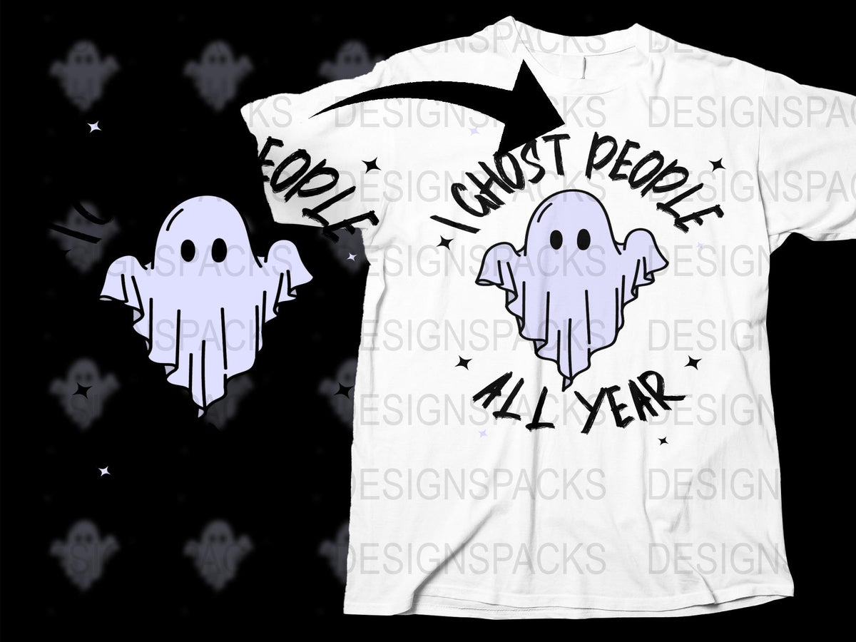 Funny Halloween Ghost T-Shirt 'I Ghost People All Year' Casual Tee, Spooky Graphic Shirt, Unisex Ghost Lover Gift