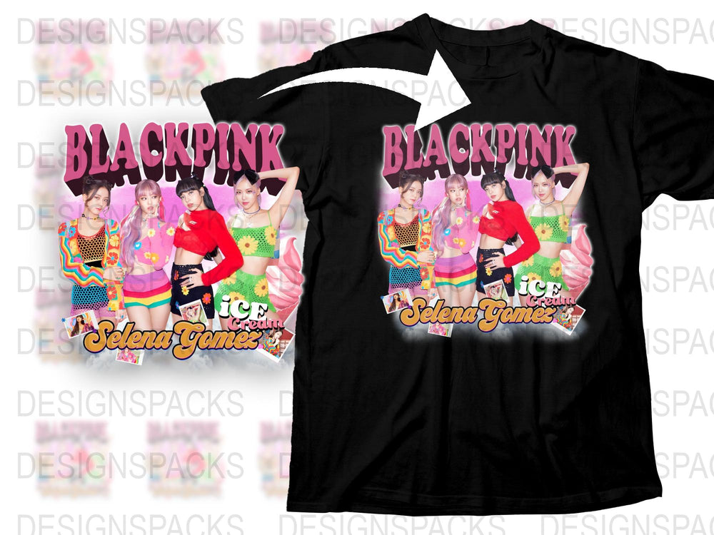 Blackpink Selena Gomez Ice Cream Graphic T-Shirt, K-Pop Music Tee, Colorful Pop Star Merchandise, Unisex Fashion Shirt