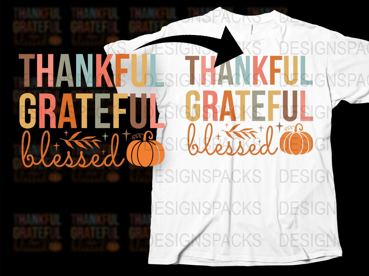 Thankful Grateful Blessed T-Shirt, Autumn Pumpkin Graphic Tee, Fall Festival Apparel, Thanksgiving Shirt for Men and Women