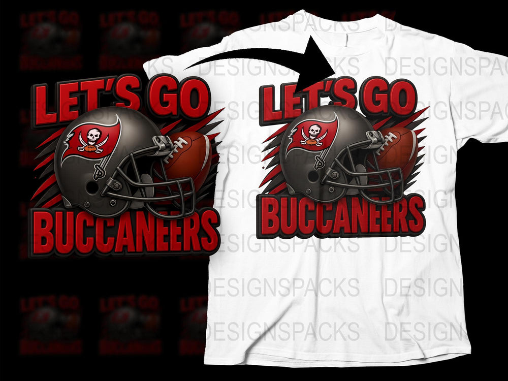 Tampa Bay Buccaneers Let's Go Fan T-Shirt, Football Team Helmet Graphic Tee, Sports Apparel