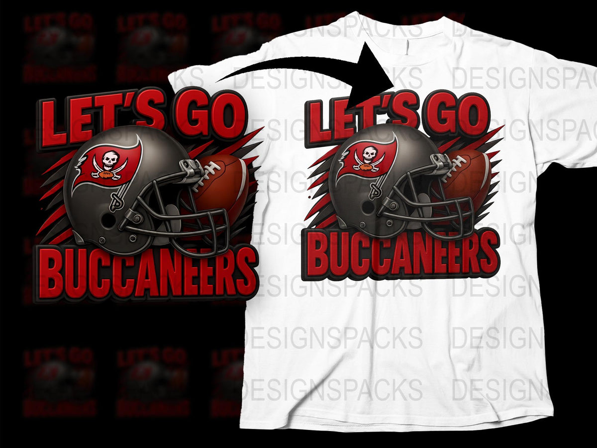 Tampa Bay Buccaneers Let's Go Fan T-Shirt, Football Team Helmet Graphic Tee, Sports Apparel
