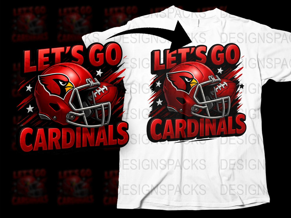 Let's Go Cardinals T-Shirt, Football Fan Red Graphic Tee, Sports Team Support Apparel