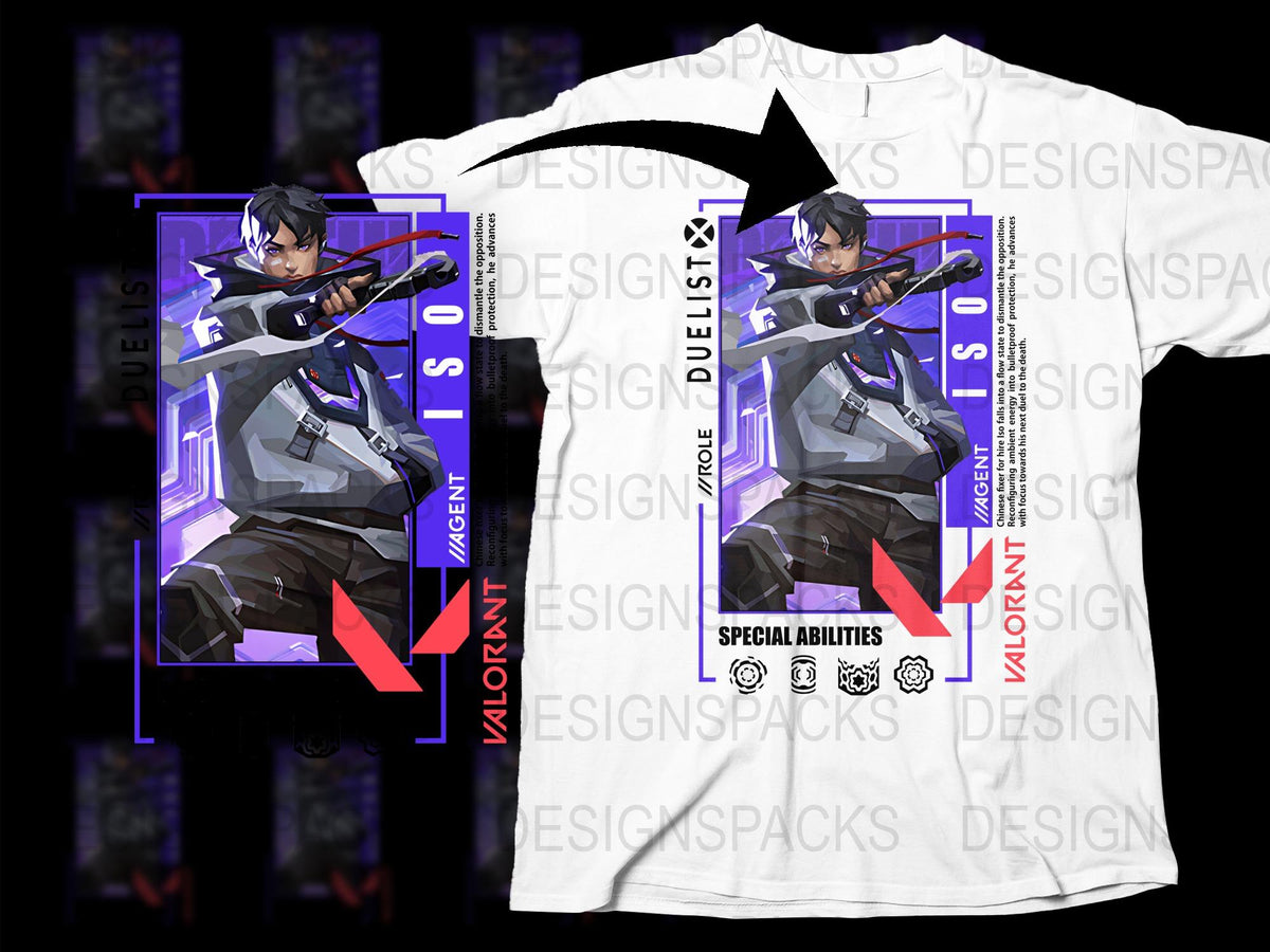 Valorant Inspired Graphic T-Shirt, Gaming Character Design Tee, Purple Shooter Unisex Casualwear