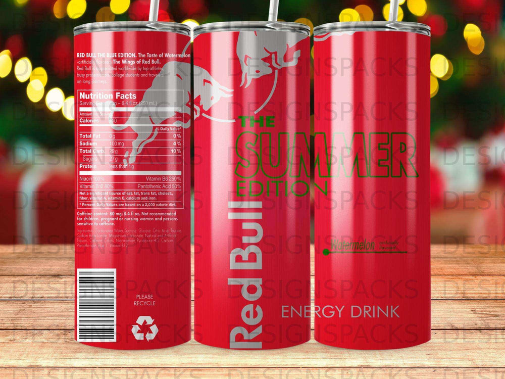 Red Bull The Blue Edition Watermelon energy drink can with nutrition facts.