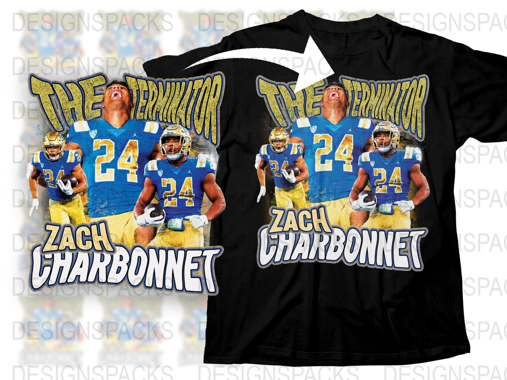 Zach Charbonnet The Terminator UCLA Football Fan T-Shirt, Player Number 24 Graphic Tee