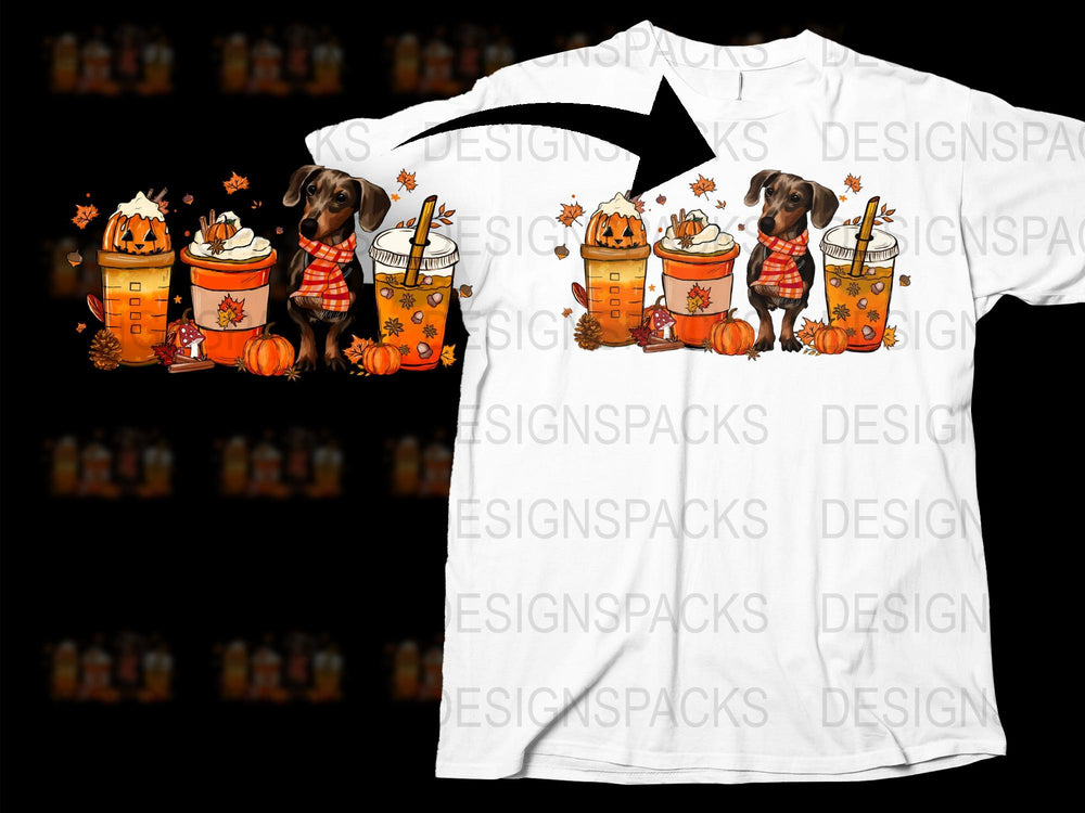 Autumn Dachshund T-Shirt, Cute Fall Pumpkin Spice Dog Tee, Thanksgiving Graphic Shirt, Unisex Adult Clothing